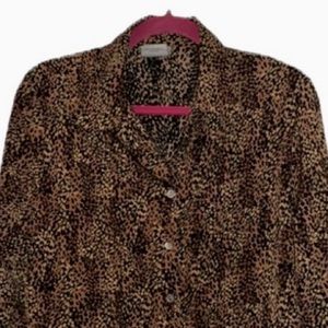 Liz Baker Long Sleeve Leopard Animal Print Blouse Shirt Size 16 Pretty Sexy!